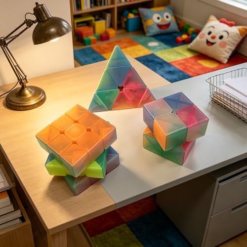 Image of Speed Cube Set 3 Pack Cube Bundle 2x2 Speed Cube 3 By 3 Cube Puzzle 3x3 Pyramid Triangle Cube Bundle Hand Puzzles Toys for Kids and Adults By AHYUAN (Jelly)