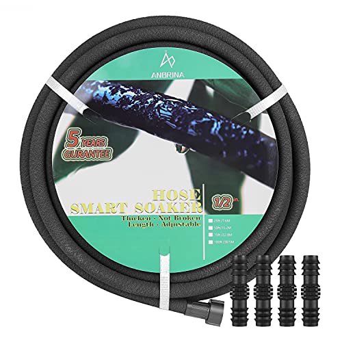 ANBRINA Soaker Hose for Garden, 1/2 inch Soaker Hose 100 FT, Great for Gardens/Flower Beds, Save 70% Water Garden Hose for Lawn, Anti-fracture Heavy Duty Drip Garden Hose, Come with The Connectors