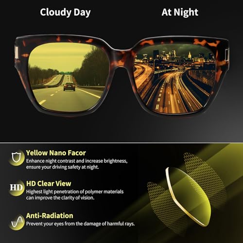Image of HAOLOTA Night Vision Driving Glasses Fit Over Glasses | Anti Glare Night Glasses, Over Glasses Style, Tac Lens Nano Coating, Trendy Square, Lightweight and Flexible, Driving