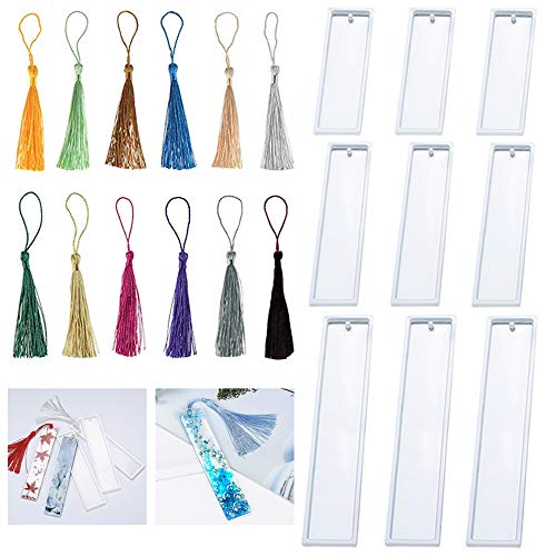 Ceqiny Juego de moldes silicona para bricolaje con 12 moldes de resina borla rectángulo marcapáginas de epoxi semitransparentes para hacer joyas collares manualidades, proyectos de arte Cover