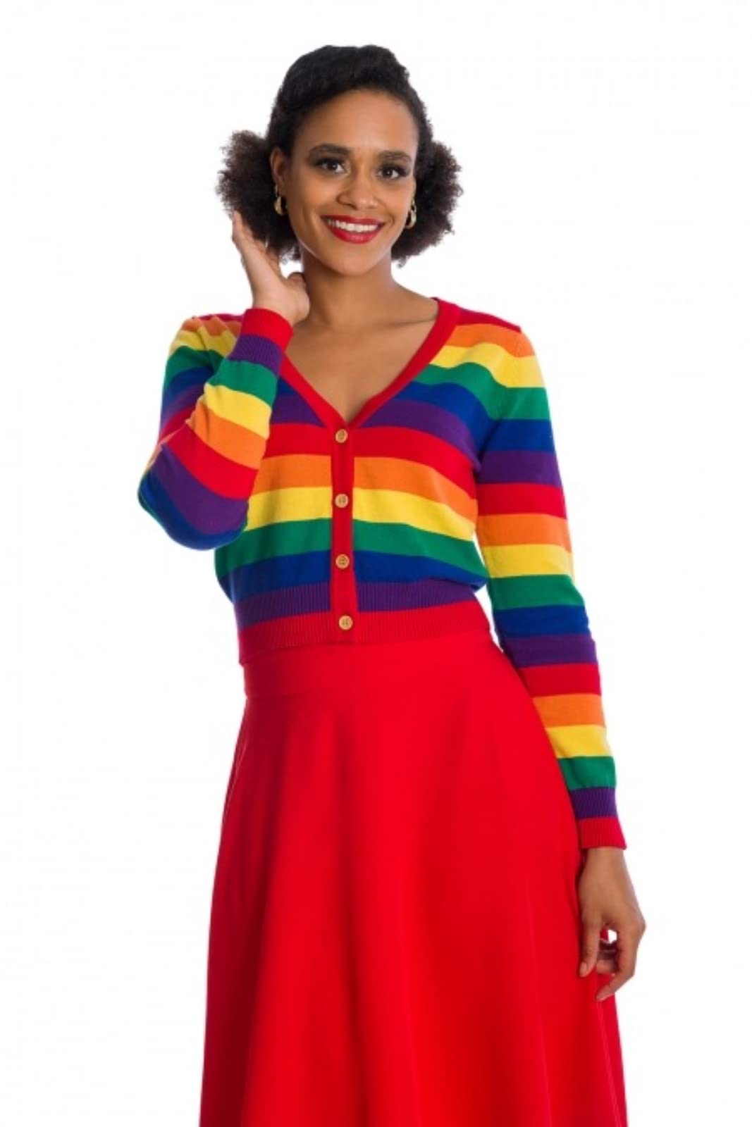Banned Love Wins Cardigan Cropped Rainbow Stripe Vintage 1950's Retro Knit Top - Multicoloured (M)