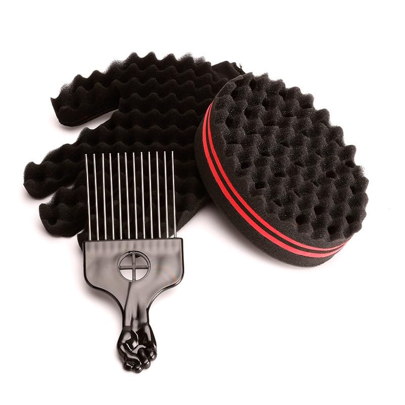 Generic Hair Twist Sponge Set, Twist Hair Sponge Brush Metal Hair Pick Comb Curling Sponge Glove Hair Sponges for Black Men Women