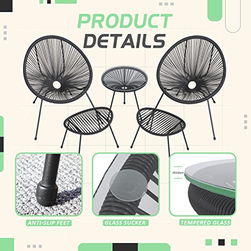 Flamaker 5 Piece Patio Furniture Acapulco Chairs Outdoor Conversation Set All-Weather Plastic Rope Lounge Chair Modern Patio Chairs Set For Porch, Lawn, Balcony, Poolside (Black) #TOP2