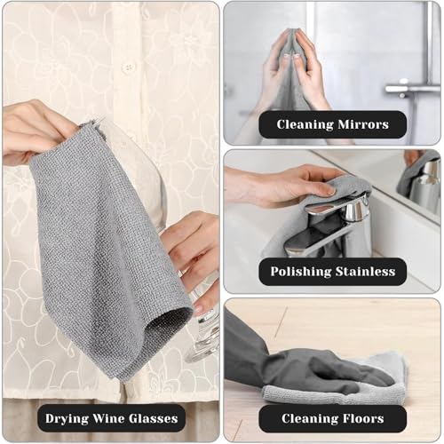 Image of Zerfa 20 Sheets Microfiber Cleaning Cloth Roll 25x25 CM - Reusable Towels, Washable Super Absorbent Lint Free Cleaning Cloths for Kitchen, Car, Garage, and Home (1 Roll, Gray)