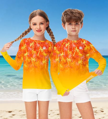 Image of AOBUTE Unisex Kids Rash Guard Long Sleeve SPF 50+ Sun Shirt UV Protection Swim Shirts 3-12 Years