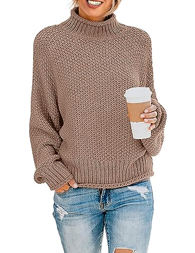 ZESICA Women's Turtleneck Batwing Sleeve Loose Oversized Chunky Knitted Pullover