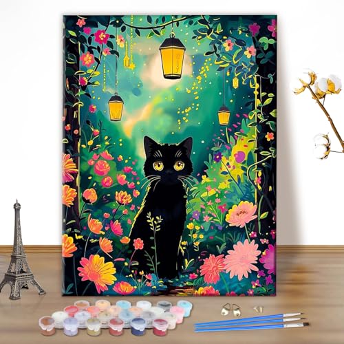 MEIYUDA Peinture par Numero Adulte Chat, DIY Kit Peinture Paysage, Pinceaux Peinture de Dessin de Pigment Acrylique, Loisirs Créatifs Adultes Decoration...