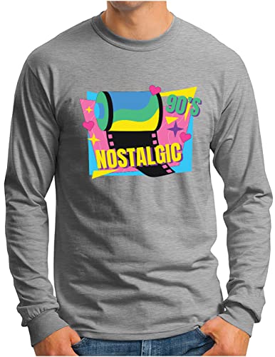 T-shirt manches longues homme OM3 vintage film photo rétro vêtement coton gris taille S au 4XL