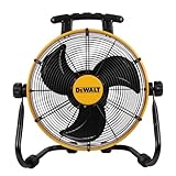 DEWALT DXF1840 Floor Fan, Industrial Fans, 18 Inch High Velocity Fan with 3-Speed Heavy Duty Air Circulator and 180 Adjustable Tilt, Large Electric Metal Rotating Garage Fan, Drum fan for Work, Yellow