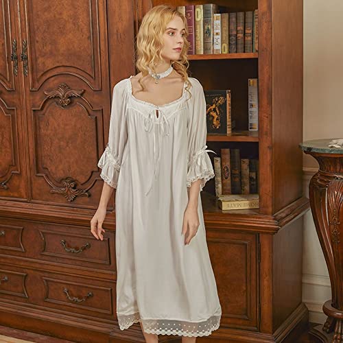 Chemises De Nuit pour Femmes À Manches Longues en Coton Chemise De Nuit Femme Automne Robe Longue Victorienne Douce Princesse Service À Domicile (Color : White, Size : XXL) Cover