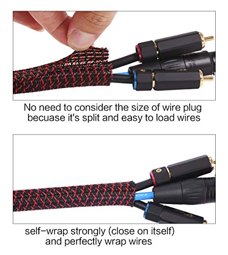Image of Alex Tech 10ft - 3 /8 inch Cord Protector Wire Loom Tubing Cable Sleeve Split Sleeving For USB Cable Power Cord Audio Video Cable - Protect Cat From Chewing Cords - Blackred