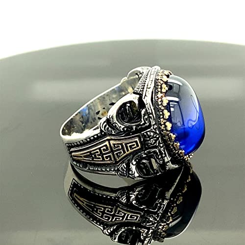 Sapphire Stone Ring, Men Handmade Silver Ring, Greek Style Ring, Handcrafted Ottoman Men Rin #TOP4