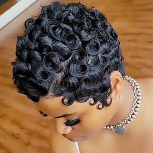 BingSing Pixie Cut Wigs for Black Women Synthetic Hair Afro Pixie Wig