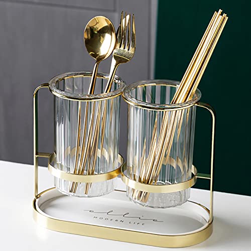 Kivsty Glass Silverware Holder Kitchen Utensil Holder Silverware Caddy With Metal Rack Utensil Organizer Countertop Cutlery Holder Drainer For Flatware thumb #4
