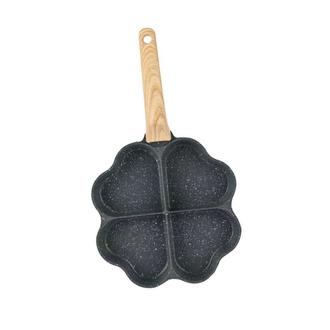 OUNONA Wooden Handle Egg Frying Pan Wear Resistant Nonstick Breakfast Cookware for Egg Burgers Egg Prying Pan with Four Grooves for