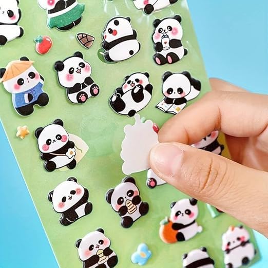 Image of Cots and Cuddles 3D Puffy 200+ Panda Stickers, 3D Stickers Scrap Book Decoration for Boys & Girls |Panda Stickers, 4 Strap