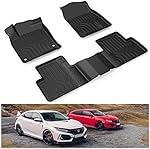 KIWI MASTER Floor Mats Compatible for 2016-2021 Honda Civic Accessories All Weather Mat Custom Fit Liners Front & 2nd 2 Row Seat TPE Slush Liner Black