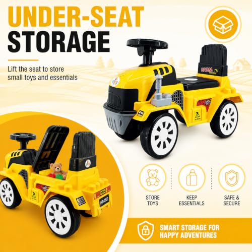 Image of Farm Tractor Ride On Toy for Kids 2-5 Years, Foot-to-Floor Manual Ride On with Comfortable Backrest, Easy-Grip Steering Wheel, Wide Wheels, Indoor & Outdoor Ride On Toy for Boys & Girls