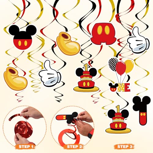 Image of Red 1st Birthday Hanging Swirl Decorations, Mouse Birthday Party Ceiling Streamers, Mouse Theme Party Supplies, Party Favors for Boys Kids(38 Pcs)