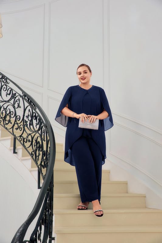 Hanna Nikole Traje de noche de gasa para mujer, tallas grandes, traje elegante de dos piezas, traje festivo para invitadas de boda, fiesta de cóctel, moda de noche, lentejuelas, cuello redondo y