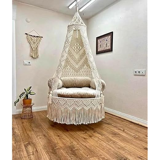Macrame Large Swing Hammock Chair - White