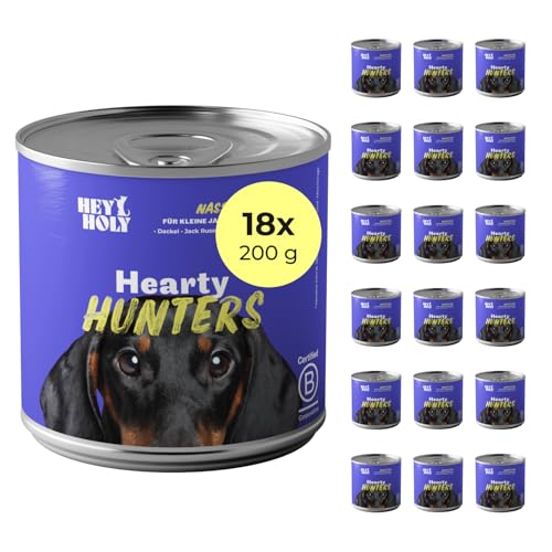 HEY HOLY Premium Nassfutter für kleine Jagdhunde 100% getreidefrei | 18x 200g Hundefutter für ausgewachsene kleine Jagdhunde mit Ente | Hochverträglich aus natürlichen Zutaten
