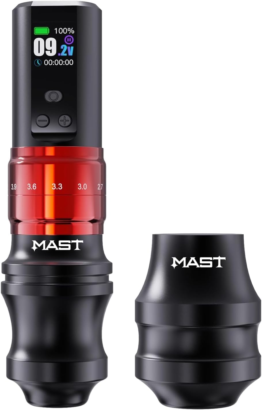 Mast Fold2 Pro Cordless Tattoo Gun Machine, Cartridge Rotary Tattoo Pen, 7 Strokes Length, 2 Grips 40mm & 44mm, Mcore-C1 Powerful Motor, Red Color