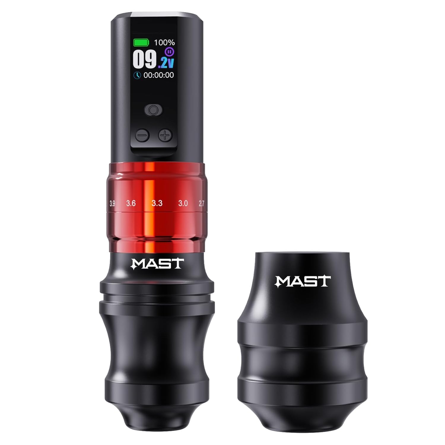 Mast Fold2 Pro Cordless Tattoo Gun Machine, Cartridge Rotary Tattoo Pen, 7 Strokes Length, 2 Grips 40mm & 44mm, Mcore-C1 Powerful Motor, Red Color