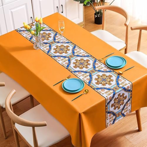 Nappe rectangulaire patchwork 140x200 nappe PVC orange extérieur - 2