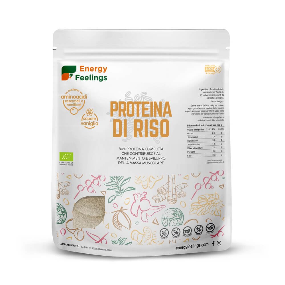 F Energy Feelings Proteine di Riso al Gusto di Vaniglia in Polvere BIO 1 Kg | 80% Proteine Vegetali | Proteine Vegane Massa Muscolare e Dimagrire | Senza Zuccheri Aggiunti, Lattosio né Glutine
