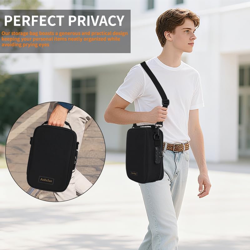 Portable Cosmatic Makeup Storage Case with Combination Lock For Home and Travel, Large Cosmetic Organization Bag with 11 Small Items, Gifts for Men Black