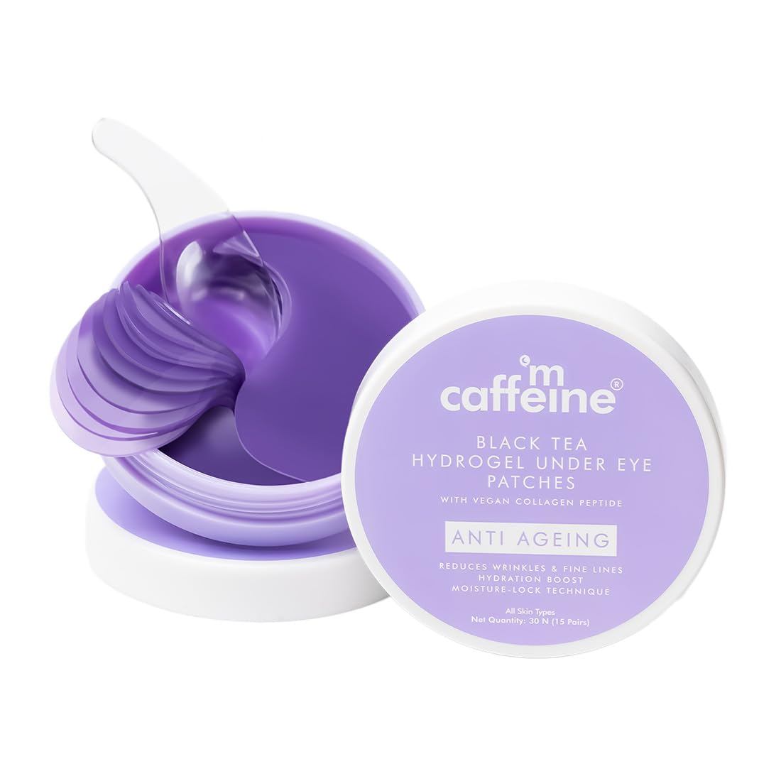 mCaffeine Black Tea Complex™ Anti Ageing Cooling Under Eye Patches with Vegan Collagen Peptide | Boosts Collagen by 80% | Eye Masks for Women and Men | Eye Patch Mask for Instant De-Puffing | 15 Pairs-image-48