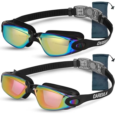Careula Kids Swim Goggles, 2 Pack Swimming Goggles for Kids Anti-Fog UV Protection Kids Goggles Child Boys Girls 3-8 Cover