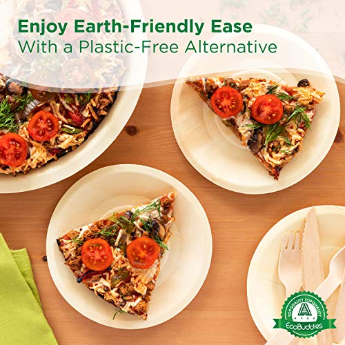 Disposable Wooden Plates Set Of 50 – 100% Poplar Wood Dinner & Dessert Plates For Parties, Weddings, Camping – Smooth, Durable, Biodegradable, Dye- & Chemical-Free With Recyclable Storage Box #TOP2
