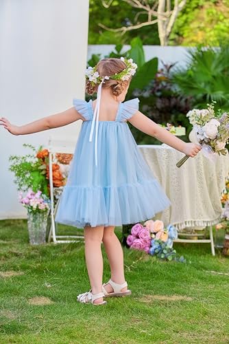 Image of Arshiner Toddler Tulle Dress for Girls Layered Tutu Ruffle Dresses Swing Twirly Fairy Summer Birthday Party Wedding Sundress