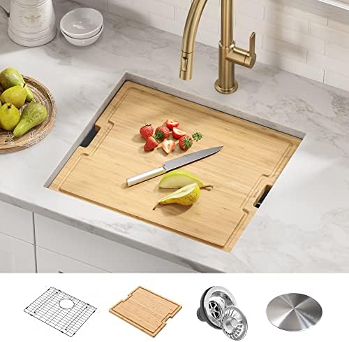 KRAUS KWU112-33 Kore Workstation 33-inch Undermount 16 Gauge Double Bowl Stainless Steel Kitchen Sink with Integrated Ledge and Accessories (Pack of 8)