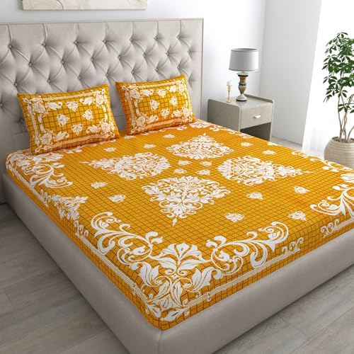 Image of Monique Pure 100% Cotton Double Bed Sheet with 2 Pillow Covers (Bedsheet for Double Bed Cotton