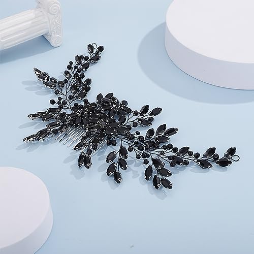 Peine grande negro con cuentas y cristales para boda miniatura 5