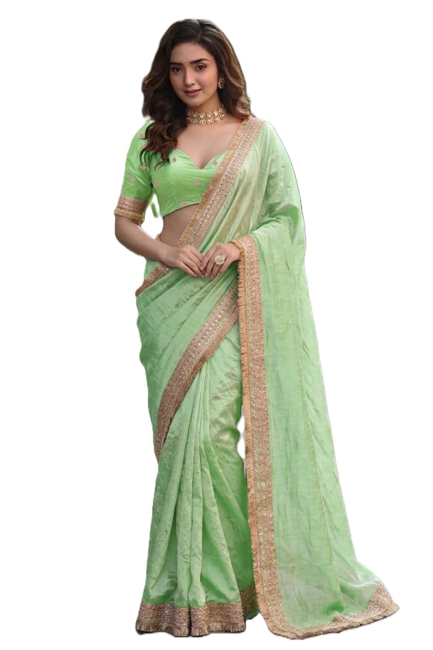 Women's Tissue Embroidered Saree With Unstitched Blouse Piece-picture-12