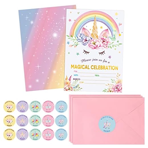 24 Pack Unicorn Birthday Invitation Unicorn Party Invitation Unicorn Invitation Card, 30 Rainbow Unicorn Sticker Labels, 24 Envelope Unicorn Party Supplies for Birthday ()