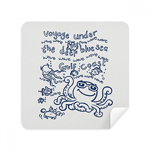 Chiffon de nettoyage lunettes motif poulpe bleu en suède x2