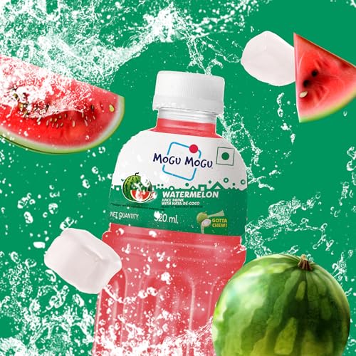 Image of Mogu Mogu Watermelon Juice with Nata de Coco Jelly 320ml | Refreshing Tropical Thai-Made Sip & Chew Beverage