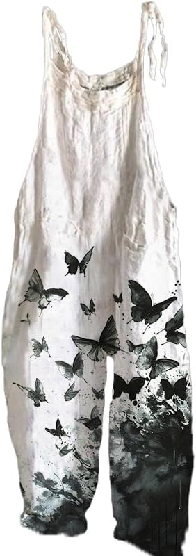 domirica Womens Boho Jumpsuit Summer Loose Swing Boho Floral Printed Comfy Large Size Jumpsuits Beach Overalls