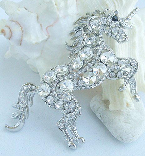Image of Unique Animal Unicorn Horse Brooch Pin Pendant Austrian Crystal BZ6172