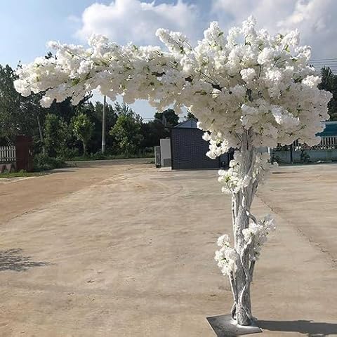 1.5x1.2m Artificial Cherry Blossom Trees, White Cherry Blossom Tree, Indoor Outdoor Gorgeous Artificial Cherry Blossom Trees for Home Office Party Wedding Christmas BirthdayParty Cover