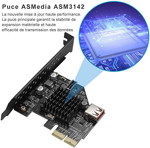 EZDIY-FAB USB3.1 Gen2 Internal 20-pin Front Panel Connector Expansion Card 10 Gbit/s USB 2.0 PCI Express 3.0 X2 Adapter for Desktop PCs (ASM3142)