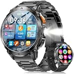 LIGE Montre intelligente pour les hommes 730mAh Batterie, 1.62" AMOLED Fitness Tracker avec appels Bluetooth / lampe de poche LED/100+Sports Modes/2 Straps pour Android iOS, IP68 Montre intelligente imperméable, noir