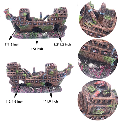 Image of Ulifery Aquarium Shipwreck Sunken Pirate Ship, Fish Tank Decorations Battleship War Boat for Betta Extra Large XL for 55-75 Gallon Tank