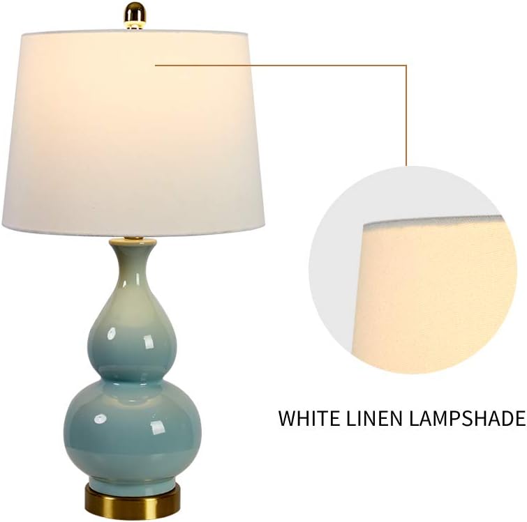 Maxax 26" Ceramic Table Lamps for Bedroom Set of 2, Blue Bedside Lamps with USB Charging Port, 3 Way Dimmable Gourd Nightstand Lamp for Living Room, Office