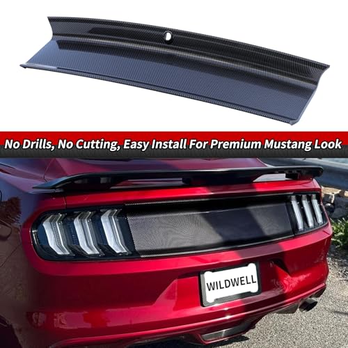 Image of WildWell Trunk Decklid Panel Compatible with 2015-2023 Ford Mustang | Rear Decklid Panel Trim Center Boot Cover Exterior Accessory Carbon Fiber Painted